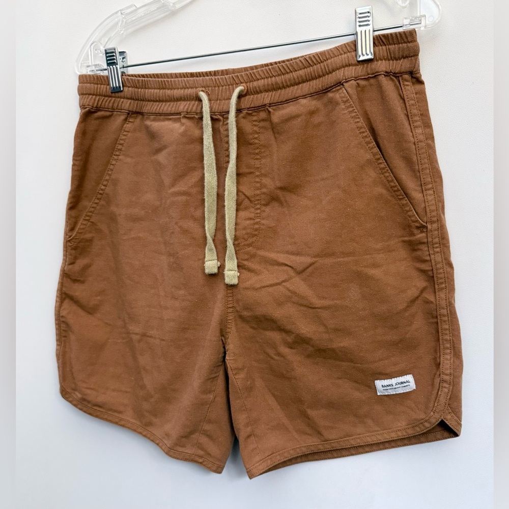 BANKS JOURNAL HUCKBERRY 16” Walkway Shorts Men 32x6” Linen Cotton Elastic Waist - Picture 4 of 12